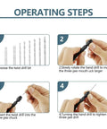 Instruction guide for using the 57Pcs Pin Vise Hand Drill Bits Set For Crafting And Diy Projects, showing step-by-step drill bit selection.