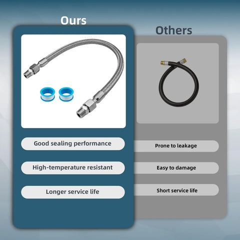 Comparison of Built Tough 3/8 NPT Male Stainless Steel Compressor Jumper Hose with other options highlighting features.