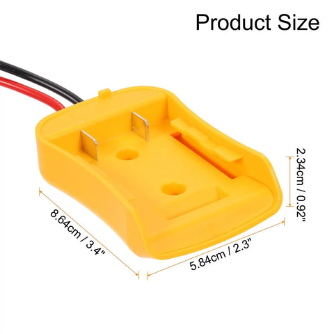 Yellow ABS shell of 20V To 12V Step Down RC Battery Converter Kit with 12AWG wire, size dimensions shown for DIY cars and trucks.
