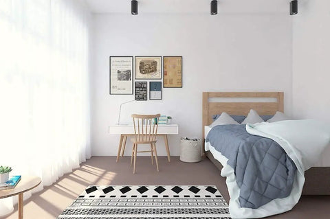 Interior bedroom with Ultra Long Peel And Stick Wallpaper Roll 393 X 17.7 Inches White Vinyl Waterproof Self Adhesive Wall Covering for walls.