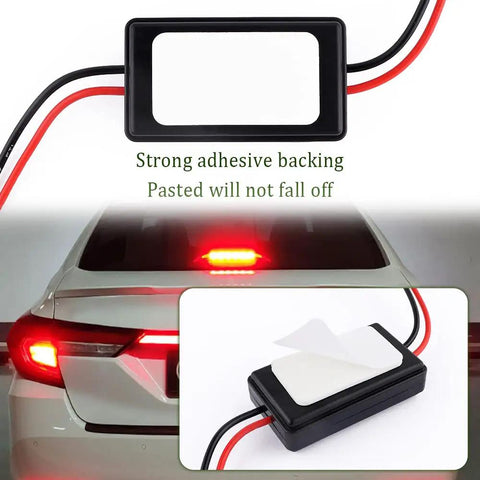 Universal 6V-30V LED Brake Light Flasher Module with prewired harness and adhesive backing for cars, trucks, SUVs, motorcycles