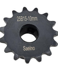Roller Chain Sprocket Type B 15 Teeth 10mm Bore Hardened Carbon Steel Anti Rust Drive Sprocket For ANSI 25 Chain Quarter Inch Pitch High Frequency Quenched Teeth Built Tough For Real Long Lasting Performance, top view of sprocket