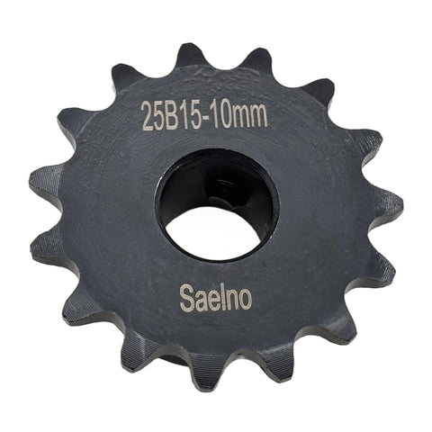 Roller Chain Sprocket Type B 15 Teeth 10mm Bore Hardened Carbon Steel Anti Rust Drive Sprocket For ANSI 25 Chain Quarter Inch Pitch High Frequency Quenched Teeth Built Tough For Real Long Lasting Performance, top view of sprocket