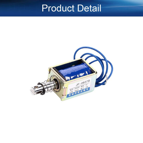 Beefy 24V 15N Pull Type Solenoid Electromagnet Built For Precise Linear Motion Open Frame With 10mm Stroke Spring Return And Low Friction 37 By 20 By 26.5mm 1A 9.6W DC Coil, compact metal unit