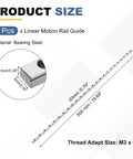 High Performance 500mm MGN9 Linear Sliding Rail Guide Made From Super Durable Bearing Steel with size details.
