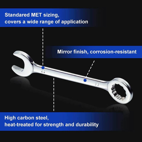 Metric 10 Piece Mini Wrench Set With Open End And Box End Handles From 4mm To 11mm, showing corrosion-resistant mirror finish