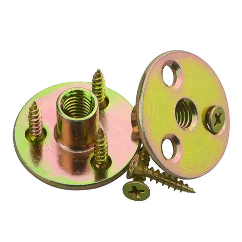 Heavy Duty 64 Pack 3/8 Inch Tee T Nuts With Round Flange Base And Mounting Screws Corrosion Resistant hardware with screws and flange.