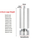 6 Pack Adjustable Aluminum Furniture Legs M10 Threaded Replacement Feet for Table, Couch, Sofa with height measurements
