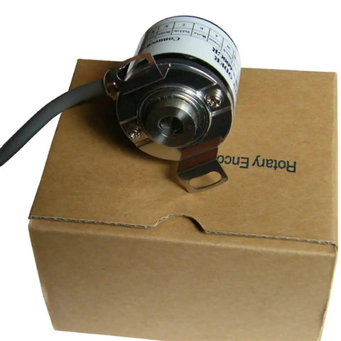 Incremental Optical Rotary Encoder With Hollow Shaft Bore 6mm Or 8mm Through Hole 100 200 360 500 1024PPR 5V Line Driver mounted on box