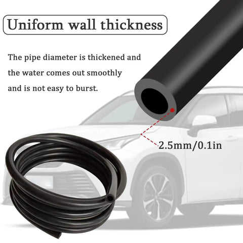 Pro Grade Silicone Vacuum Hose 10 Ft Long One Eighth Inch ID 3mm Black Tubing showing wall thickness against car background.