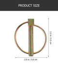 Lynch Pin Lock Pin Set 10 Pc Zinc Plated O Ring Pins 8x45mm Assortment for trailers, trucks, and mowers shown with dimensions.