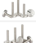 Top Tier 304 Stainless Steel M4x14mm Slotted Cheese Head Machine Screws Five Pack showing circular heads and threaded shafts.