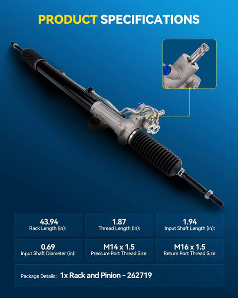 Rack And Pinion Steering Assembly For Honda Pilot 2003 2004 2005 2006 2007 2008 With Hydraulic Power Direct Replacement 262719 specs