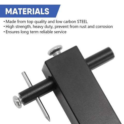 Top Shelf Knife Making Center Scribe With Adjustable Carbide Tip For Dead Nuts Accurate Center Line Layout On Blades And Custom Forge Builds Go To Blacksmith And Knifemaker Tool One Pack showing top quality low carbon steel material with measuring tip.