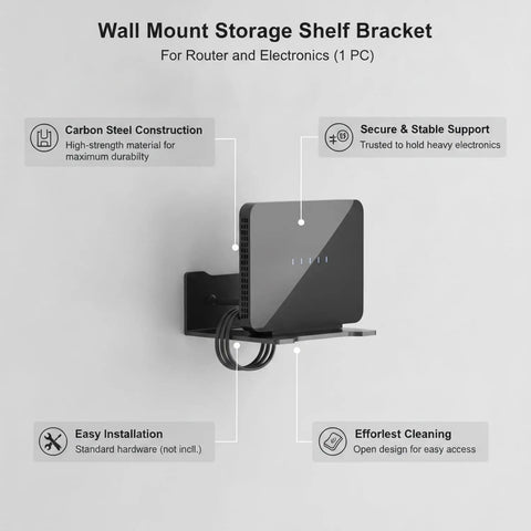 Wall Mounted Floating Shelf Bracket In Carbon Steel For Sturdy Open-Frame Support, 2.4 inch depth, holds electronics, space-saving design