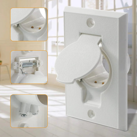 Central vacuum wall plate with round hinged inlet door; white plastic, 2-pack