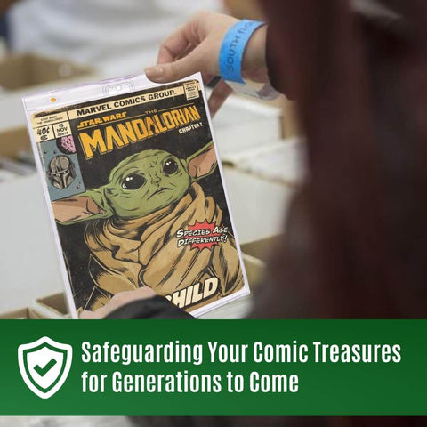 Person holding Star Wars comic, showcasing Current Size Comic Book Display Case Holder Magnetic Protector With Diamond Corners
