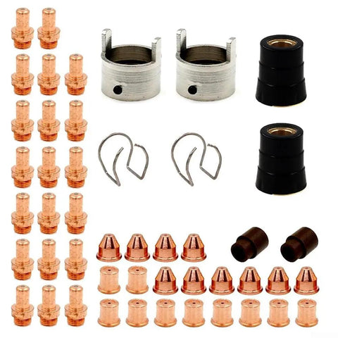 Heavy Duty 48 Pieces Plasma Cutter Consumables Kit For Eastwood Versa 60A Systems featuring electrodes, nozzles, and gas rings.