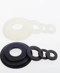 420 Piece Nylon Flat Washer Set in black and white for M2 through M12 screws and bolts, showing durable nylon washers.