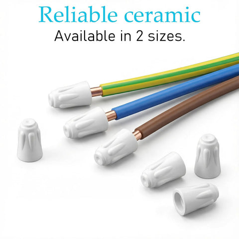 Cobee 36-pack ceramic wire connectors with white porcelain nuts on copper wires with colored insulation