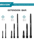 18 Piece Socket Extension And Ratchet Set With Impact Adapters And Swivel Sockets For Quarter Inch Three Eighths Inch And Half Inch Drives Includes Universal Joints And Adapters Heavy Duty Pro Grade Drive Accessories showing extension bars