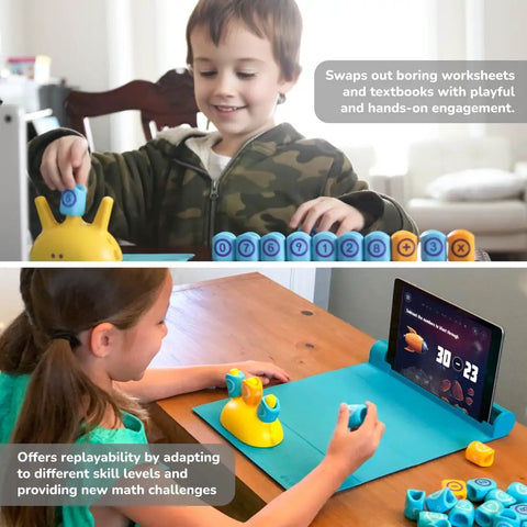 AR Powered Math Games Kit For Kids Ages Five To Seven With Numbers And Operators A Hands On Learning Toy That Turns Your Phone Or Tablet Into A Fun STEM Challenge With 250 Plus Levels And Story Based Puzzles Perfect Christmas Gift, child playing