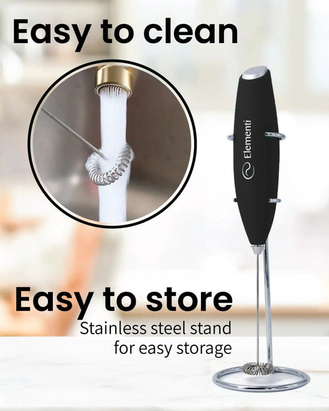 Handheld Milk Frother Wand With Stand, Turbo Electric Coffee Mixer For Frothy Cappuccinos And Lattes, Cold Foam Maker, Black