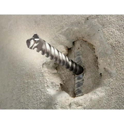 Beast Half Inch By Ten Inch By Twelve Inch SDS-Plus Bulldog Xtreme Carbide Rotary Hammer Drill Bit With Four Cutter Full Head Design For Concrete And Rebar, drilling concrete wall