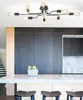 8 Light Sputnik Chandelier Black Semi Flush Mount Ceiling Light With Industrial Vintage Metal Art Design in modern kitchen