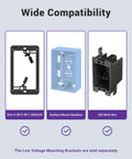 Brush Wall Plate Cable Pass Through In Wall Cable Management Single Gang Decorator Wall Cover For Low Voltage Cables Hide Messy Wires From A Wall Mounted TV White 2 Pack Easy Install shown with wide compatibility boxes.