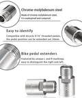 Bike Pedal Extenders Set For 9 Sixteenth Inch Threaded Pedals Chrome Molybdenum Steel Pedal Adapters Extended By 20mm CNC Machined Waterproof And Rust Resistant Durable Bike Pedal Accessories Pair For Comfort And Stability