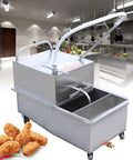Mobile Fryer Oil Filter System Built Dead Serious With 304 Stainless Steel And Smooth Electric Filtration Machine On Rolling Cart for easy cleanup.