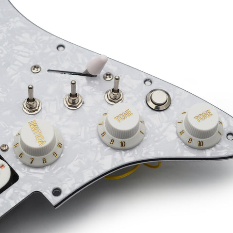 SSH Coil Split Pickguard With Two Mini Humbuckers And One Four Coil Bridge Pickup High Output Loaded Prewired Scratchplate close-up