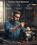 Man using 15 Piece Helicoil Thread Repair Kit M14x1.5 Female Thread Inserts Accessory Set on metal part, carbon steel workshop