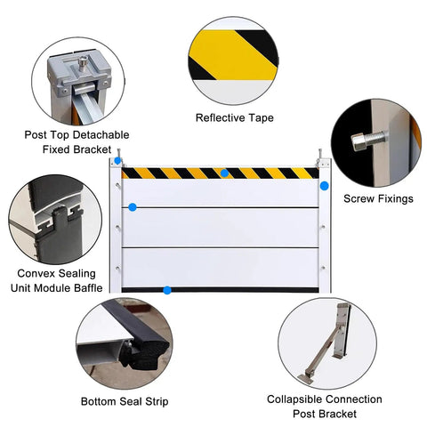 Detailed view of Heavy Duty Aluminum Flood Barriers For Front Doors And Driveways Tough As Nails showing brackets, baffle, and seal strips.