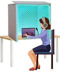 Straight Fire Desktop Soundproof Mic Booth Cube High Density Acoustic Foam Vocal Isolation Shield in use at a desk.