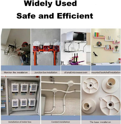 Image showcasing various uses of Mini Manual Steel Nail Gun for wall fastening and riveting, including installations and fittings.