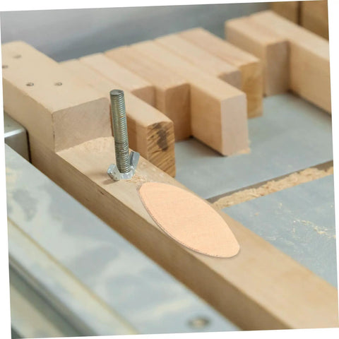 Premium 100 Pack Woodworking Biscuits For Slotting Machines furniture framing connectors fitted into wooden slot for assembly.
