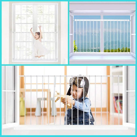 Child playing by Extra Wide Window Safety Gate For Home Use Kids And Pets Safe And Secure Fits Sliding Windows From 19.49 To 33.60 Inches