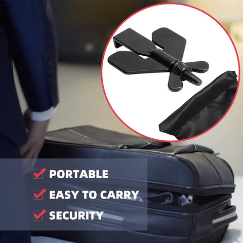 Portable Door Lock Security Device 3 In 1 Privacy Lock for home hotel travel shown above suitcase with portable bag