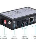 3 Port Unmanaged Industrial Ethernet Switch and Media Converter with interface labels showing ports and connections.