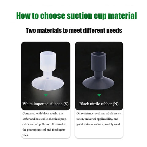 5 Pcs Silicone Suction Cup Nozzle Set 20-54mm For Pneumatic Manipulator Gripper Industrial Automation Vacuum End Effector Parts Heavy Duty Nitrile Rubber Replacement showing white silicone and black nitrile rubber options.