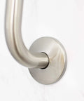 Close-up of High Rise Shower Head Extension Arm With Flange 10.5 Inch Gooseneck S Shaped Design In Stainless Steel Half Inch Connection