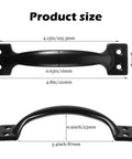 Diagram showing dimensions of Six-Piece 5 Inch Rustic Gate Handle Set with front and side view measurements in inches and millimeters.