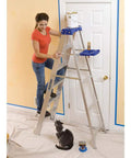 AS2108 Aluminum Stepladder With 250-Pound Duty Rating, 8 Foot Reach, Lightweight Yet Sturdy Workhorse, Anti Slip Feet With Thick Rubber Treads, Pro Top Design For Safer Home And Jobsite Use, woman painting on ladder