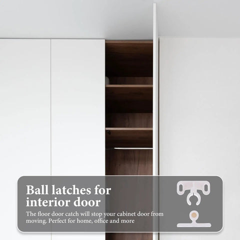 Open cabinet with 12 Pack Ball Roller Catch Latches For Cabinets And Drawers Plastic Door Latches With Tension Mechanism installed.