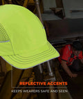 Safety Bump Cap Baseball Hat Style with Removable HDPE Shell and Foam Padding, reflective brim, breathable side vents