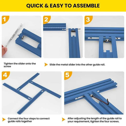 Heavy Duty Adjustable Juice Groove Routing Jig Built From Tough Anodized Aluminum components showing assembling process with precision guide rails.