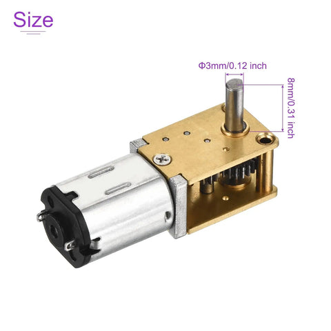 6V Micro DC Gear Motor With Metal Gearbox For RC Cars And DIY Robots, 68 RPM, 1:118 Reduction, 3mm Shaft, 8mm Output, 0.62 Torque