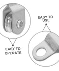 12 Pack 6mm Wire Rope Bearing Pulley Blocks With Swivel Rollers For Outdoor Cable Guide Pulleys For Lifting And Load Movement In Workshop Garage And Adventure Gear close-up, silver metal wheel and mounting hole